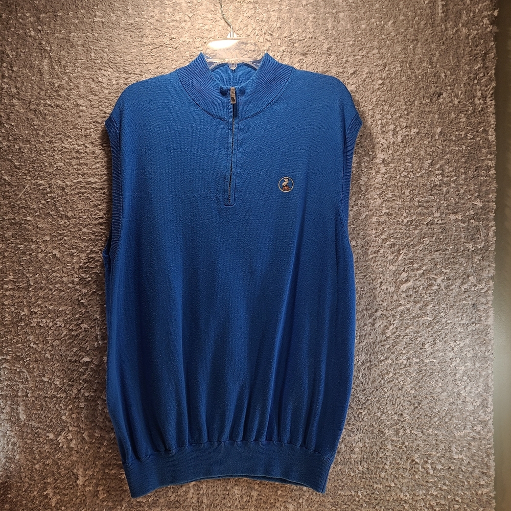 Alashan  Men's Vest Sweater X Large 1/4 Zip Blue Cotton Cashmere Logo‎ READ